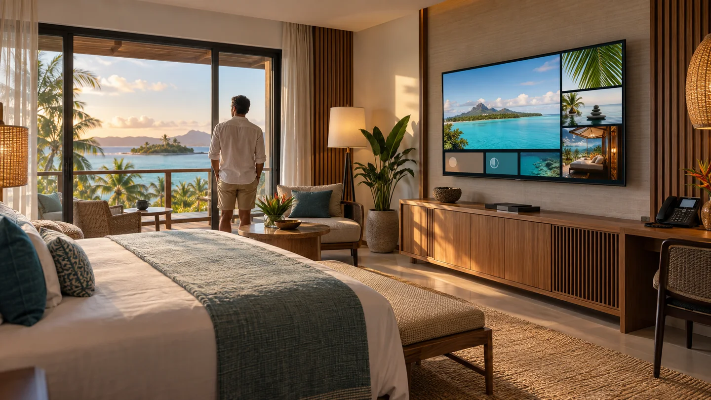 télévision connectée dans une chambre d’hôtel